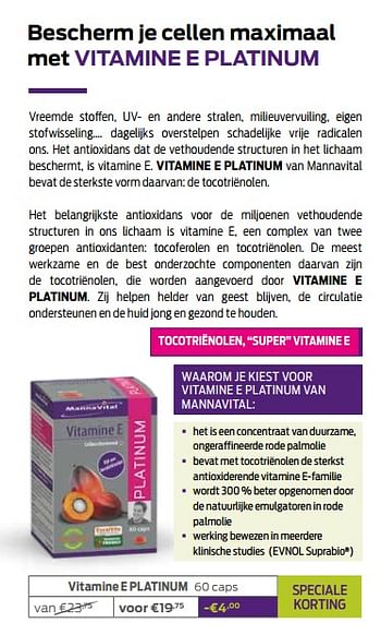 Promoties Vitamine e platinum - Mannavital - Geldig van 01/06/2020 tot 30/06/2020 bij Mannavita