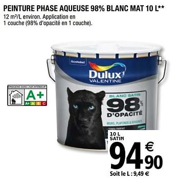 Promotions Peinture phase aqueuse 98% blanc mat - Dulux - Valide de 29/05/2020 à 31/12/2020 chez Brico Depot