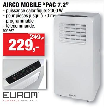 Promotions Airco mobile pac 7.2 - Eurom - Valide de 27/05/2020 à 07/06/2020 chez Hubo