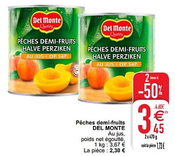 Promoties Pêches demi-fruits del monte - Del Monte - Geldig van 02/06/2020 tot 08/06/2020 bij Cora