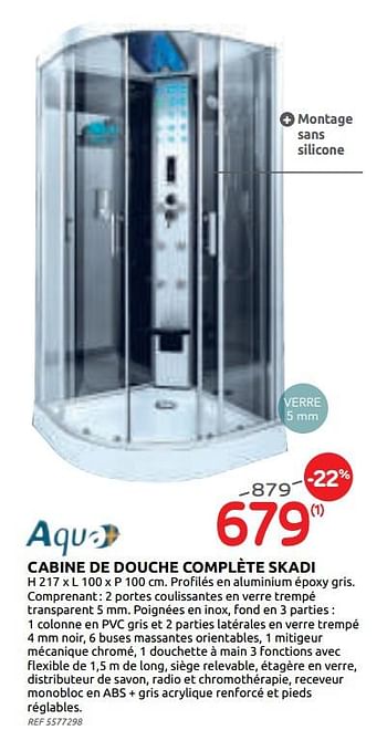 Promotions Aqua cabine de douche complète skadi - Aqua - Valide de 03/06/2020 à 15/06/2020 chez BricoPlanit