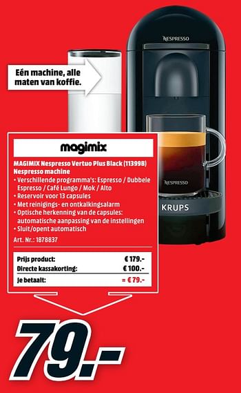 cap Kinderrijmpjes maaien Magimix Magimix nespresso vertuo plus black 11399b nespresso machine -  Promotie bij Media Markt