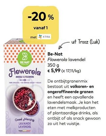 Promoties Be-nat flowerola lavendel - Huismerk - Bioplanet - Geldig van 03/06/2020 tot 30/06/2020 bij Bioplanet