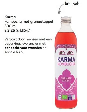 Promoties Karma kombucha met granaatappel - Karma  - Geldig van 03/06/2020 tot 30/06/2020 bij Bioplanet