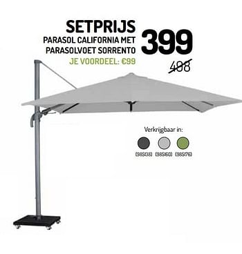 Promotions Parasol california met parasolvoet sorrento - Produit Maison - Oh'Green - Valide de 01/04/2020 à 30/06/2020 chez Oh'Green