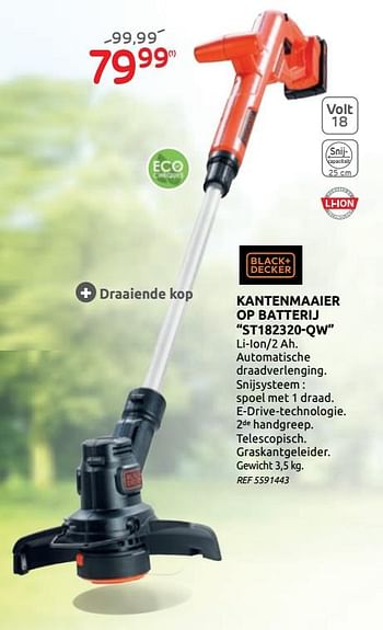 Promoties Kantenmaaier op batterij st182320-qw black+decker - Black & Decker - Geldig van 17/06/2020 tot 29/06/2020 bij Brico