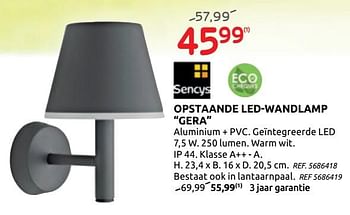 Promoties Opstaande led-wandlamp gera - Sencys - Geldig van 17/06/2020 tot 29/06/2020 bij Brico