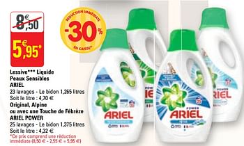 Promo Lessive** liquide Original ou Alpine ARIEL chez G20