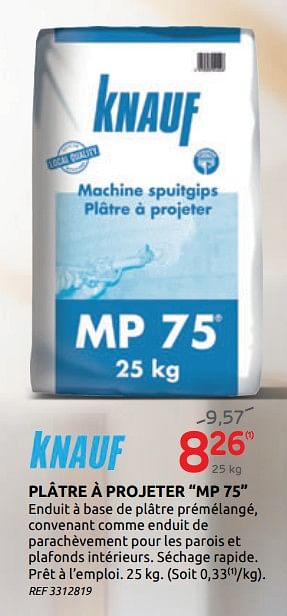 Promotions Plâtre à projeter mp 75 knauf - Knauf - Valide de 17/06/2020 à 29/06/2020 chez Brico