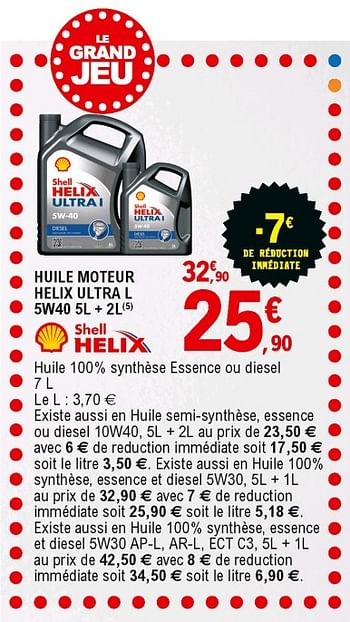 Promoties Huile moteur helix ultra l 5w40 - Shell - Geldig van 09/06/2020 tot 20/06/2020 bij E.Leclerc