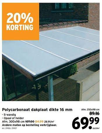 Promoties Polycarbonaat dakplaat dikte - Huismerk - Gamma - Geldig van 01/07/2020 tot 07/07/2020 bij Gamma