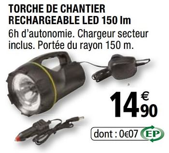 Promotions Torche de chantier rechargeable led - Produit Maison - Brico Depot - Valide de 29/05/2020 à 31/12/2020 chez Brico Depot