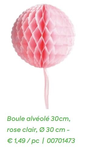 Promotions Boule alvéolé 30cm, rose clair - Produit Maison - Ava - Valide de 01/01/2020 à 31/12/2020 chez Ava