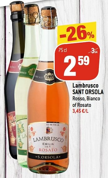 Promoties Lambrusco sant orsola rosso bianco of rosato - Schuimwijnen - Geldig van 17/06/2020 tot 08/07/2020 bij Match