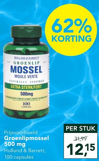 Promoties Groenlipmossel 500 mg - Huismerk - Holland & Barrett - Geldig van 15/06/2020 tot 12/07/2020 bij Holland & Barret
