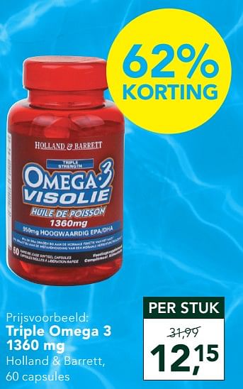 Promoties Triple omega 3 1360 mg - Huismerk - Holland & Barrett - Geldig van 15/06/2020 tot 12/07/2020 bij Holland & Barret