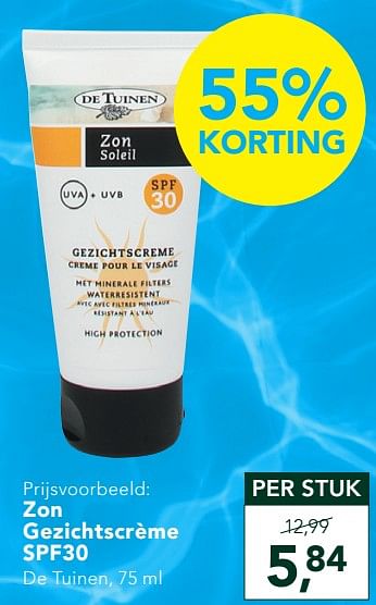 Promoties Zon gezichtscrème spf30 - De Tuinen - Geldig van 15/06/2020 tot 12/07/2020 bij Holland & Barret