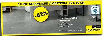 Promotions Vloertegel beton parelgrijs - Produit maison - Zelfbouwmarkt - Valide de 23/06/2020 à 20/07/2020 chez Zelfbouwmarkt