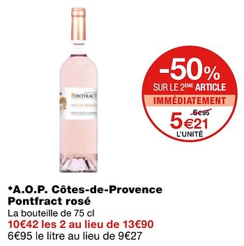 Promotions A.o.p. côtes-de-provence pontfract rosé - Vins rosé - Valide de 17/06/2020 à 28/06/2020 chez MonoPrix