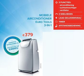 Promoties Mobiele airconditioner euro tools 3-in-1 - Euro Tools - Geldig van 18/06/2020 tot 31/08/2020 bij Euro Shop