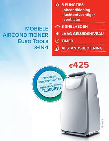 Promoties Mobiele airconditioner euro tools 3-in-1 12.000 btu - Euro Tools - Geldig van 18/06/2020 tot 31/08/2020 bij Euro Shop