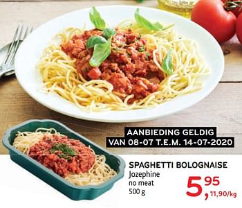 Promoties Spaghetti bolognaise jozephine no meat - Jozephine - Geldig van 08/07/2020 tot 14/07/2020 bij Alvo