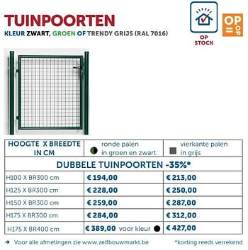 Promoties Tuinpoorten dubbele tuinpoorten - Huismerk - Zelfbouwmarkt - Geldig van 23/06/2020 tot 20/07/2020 bij Zelfbouwmarkt