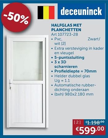 Promoties Buitendeuren halfglas met planchetten - Deceuninck - Geldig van 23/06/2020 tot 20/07/2020 bij Zelfbouwmarkt