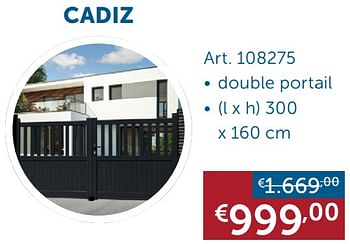 Promotions Cadiz double portail - Produit maison - Zelfbouwmarkt - Valide de 23/06/2020 à 20/07/2020 chez Zelfbouwmarkt