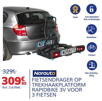 Promoties Fietsendrager op trekhaakplatform rapidbike 3v voor 3 fietsen - Norauto - Geldig van 17/06/2020 tot 02/08/2020 bij Auto 5