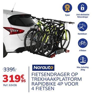 Promoties Fietsendrager op trekhaakplatform rapidbike 4p voor 4 fietsen - Norauto - Geldig van 17/06/2020 tot 02/08/2020 bij Auto 5