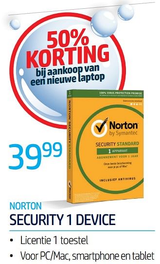 Promoties Norton security 1 device - Norton - Geldig van 01/07/2020 tot 31/07/2020 bij Auva