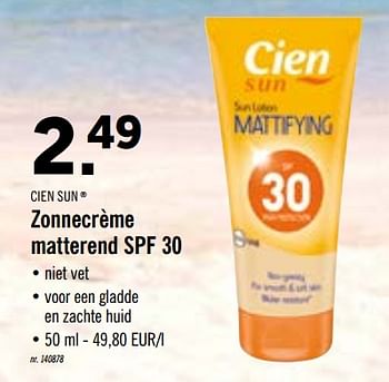 Promoties Zonnecrème matterend spf 30 - Cien sun - Geldig van 29/06/2020 tot 04/07/2020 bij Lidl
