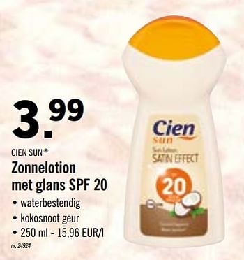 Promoties Zonnelotion met glans spf 20 - Cien sun - Geldig van 29/06/2020 tot 04/07/2020 bij Lidl