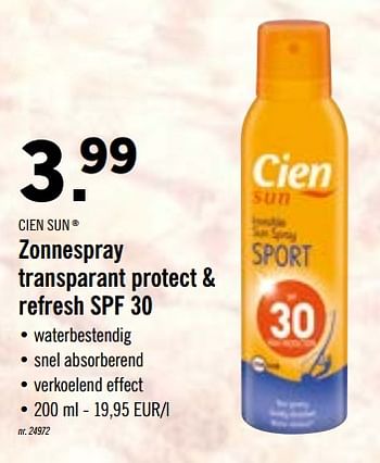 Promoties Zonnespray transparant protect + refresh spf 30 - Cien sun - Geldig van 29/06/2020 tot 04/07/2020 bij Lidl