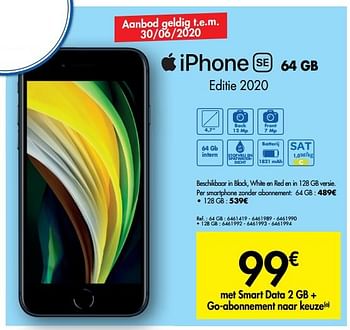 Promoties Apple iphone se 64 gb editie 2020 - Apple - Geldig van 24/06/2020 tot 06/07/2020 bij Carrefour