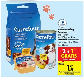 Promoties Hondenvoeding carrefour runderterrine met stukken - Huismerk - Carrefour  - Geldig van 24/06/2020 tot 06/07/2020 bij Carrefour
