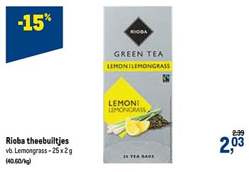Promoties Rioba theebuiltjes lemongrass - Rioba - Geldig van 01/07/2020 tot 14/07/2020 bij Makro