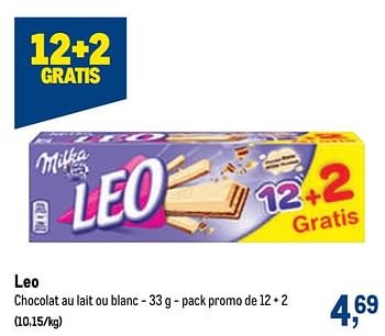Promoties Leo chocolat au lait ou blanc - Leo - Geldig van 01/07/2020 tot 14/07/2020 bij Makro