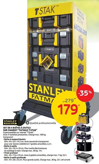 Promotions Set de 4 boîtes à outils sur chariot fatmax t-stak stanley - Stanley - Valide de 01/07/2020 à 13/07/2020 chez Brico