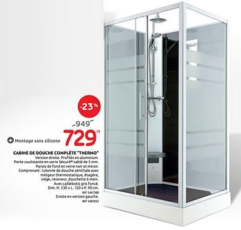 Promotions Cabine de douche complète thermo - Produit maison - Brico - Valide de 01/07/2020 à 13/07/2020 chez Brico