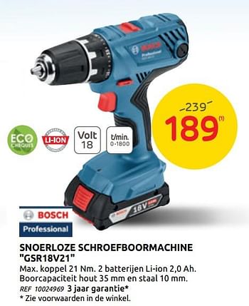 Promoties Bosch snoerloze schroefboormachine gsr18v21 - Bosch - Geldig van 01/07/2020 tot 13/07/2020 bij Brico