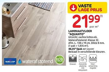 Promotions Laminaatvloer aquanto - QuickStep - Valide de 01/07/2020 à 13/07/2020 chez BricoPlanit