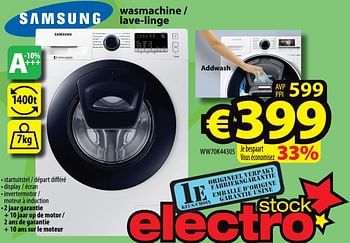 Promotions Samsung wasmachine - lave-linge ww70k44305 - Samsung - Valide de 24/06/2020 à 01/07/2020 chez ElectroStock