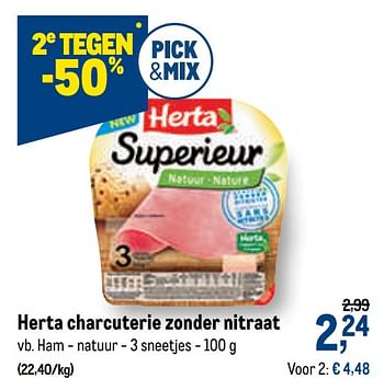 Promoties Herta charcuterie zonder nitraat ham natuur - Herta - Geldig van 01/07/2020 tot 14/07/2020 bij Makro