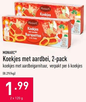 Promoties Koekjes met aardbei - Monarc - Geldig van 30/06/2020 tot 10/07/2020 bij Aldi