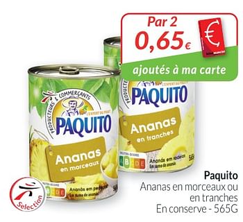 Promotions Paquito ananas en morceaux ou en tranches - Paquito - Valide de 01/07/2020 à 31/07/2020 chez Intermarche