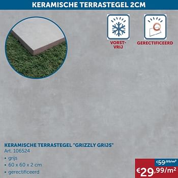 Promoties Keramische terrastegel grizzly grijs - Huismerk - Zelfbouwmarkt - Geldig van 30/06/2020 tot 27/07/2020 bij Zelfbouwmarkt