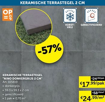 Promoties Keramische terrastegel nino donkergrijs 2 cm - Huismerk - Zelfbouwmarkt - Geldig van 30/06/2020 tot 27/07/2020 bij Zelfbouwmarkt