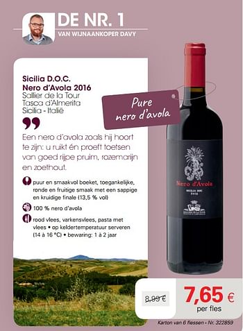Promotions Sicilia d.o.c. nero d`avola 2016 - Vins rouges - Valide de 22/06/2020 à 12/07/2020 chez Colruyt